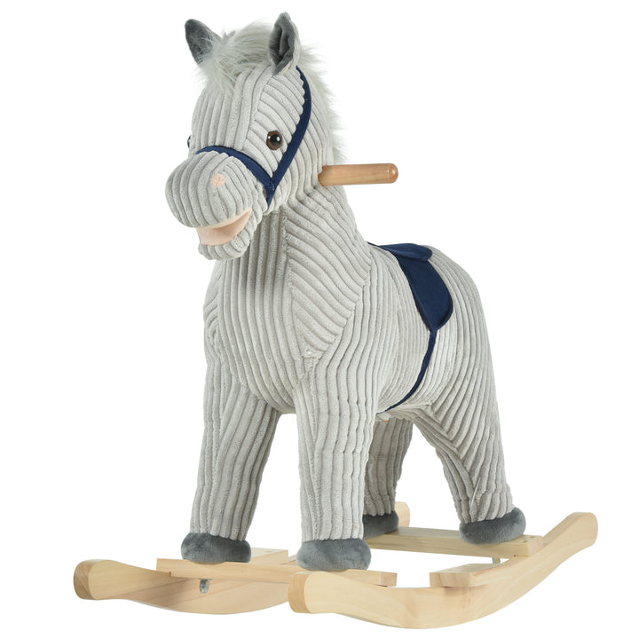 Kids Ride On Ribbed Plush Rocking Horse w/ Sound Grey