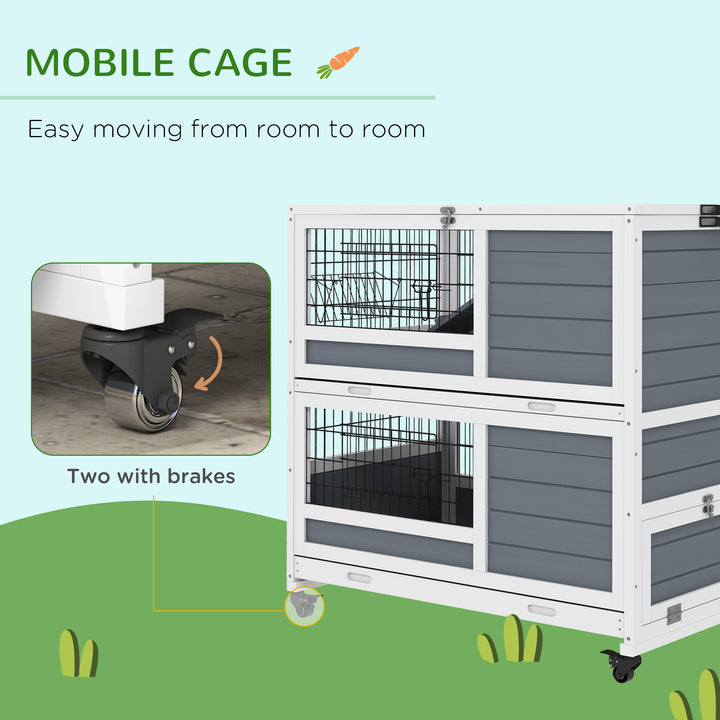 Double Deckers Guinea Pig Cage Rabbit Hutch Indoor with Feeding Trough