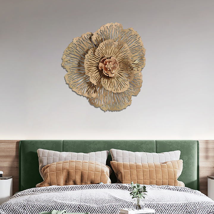 Modern Hollow-Out Peony Flower Gold Pendant Sofa Background Metal Wall Decor