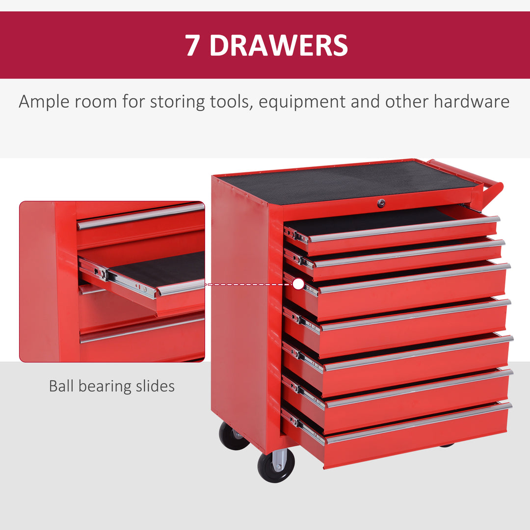 Roller Tool Cabinet Storage Chest Box 7 Drawers Roll Wheels Garage Workshop Red