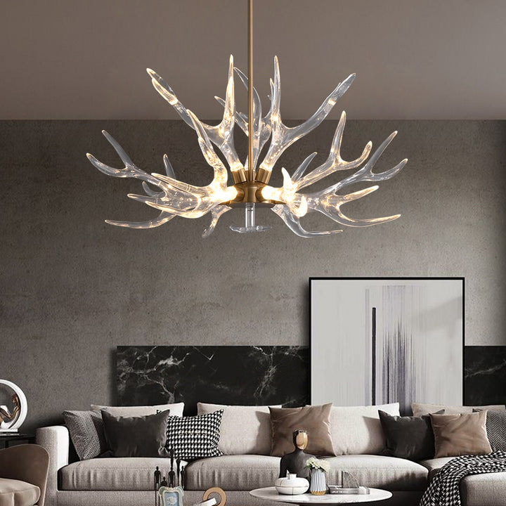 9-Light Resin Deer Horn Antler Ceiling Chandelier Lighting in Gold