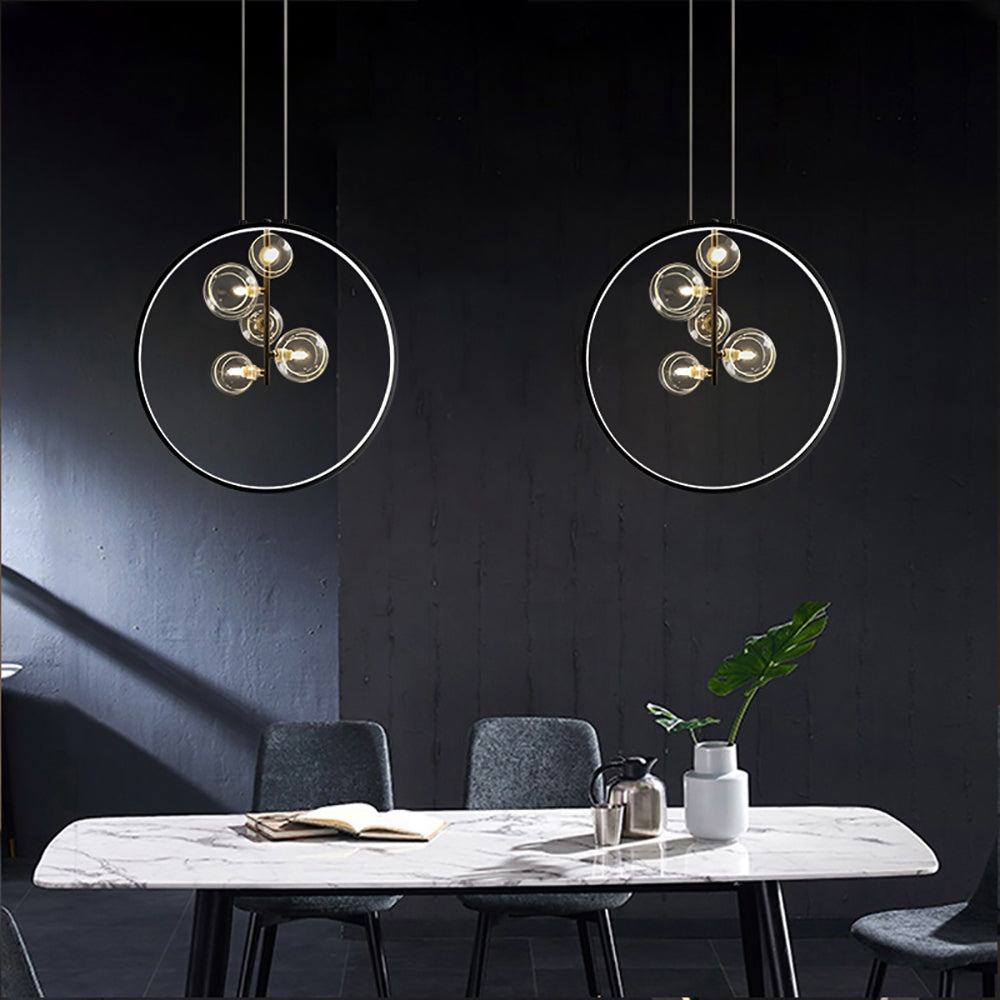 Black Pendant Light Minimalist Glass Globe LED 5-Light for Dining Room