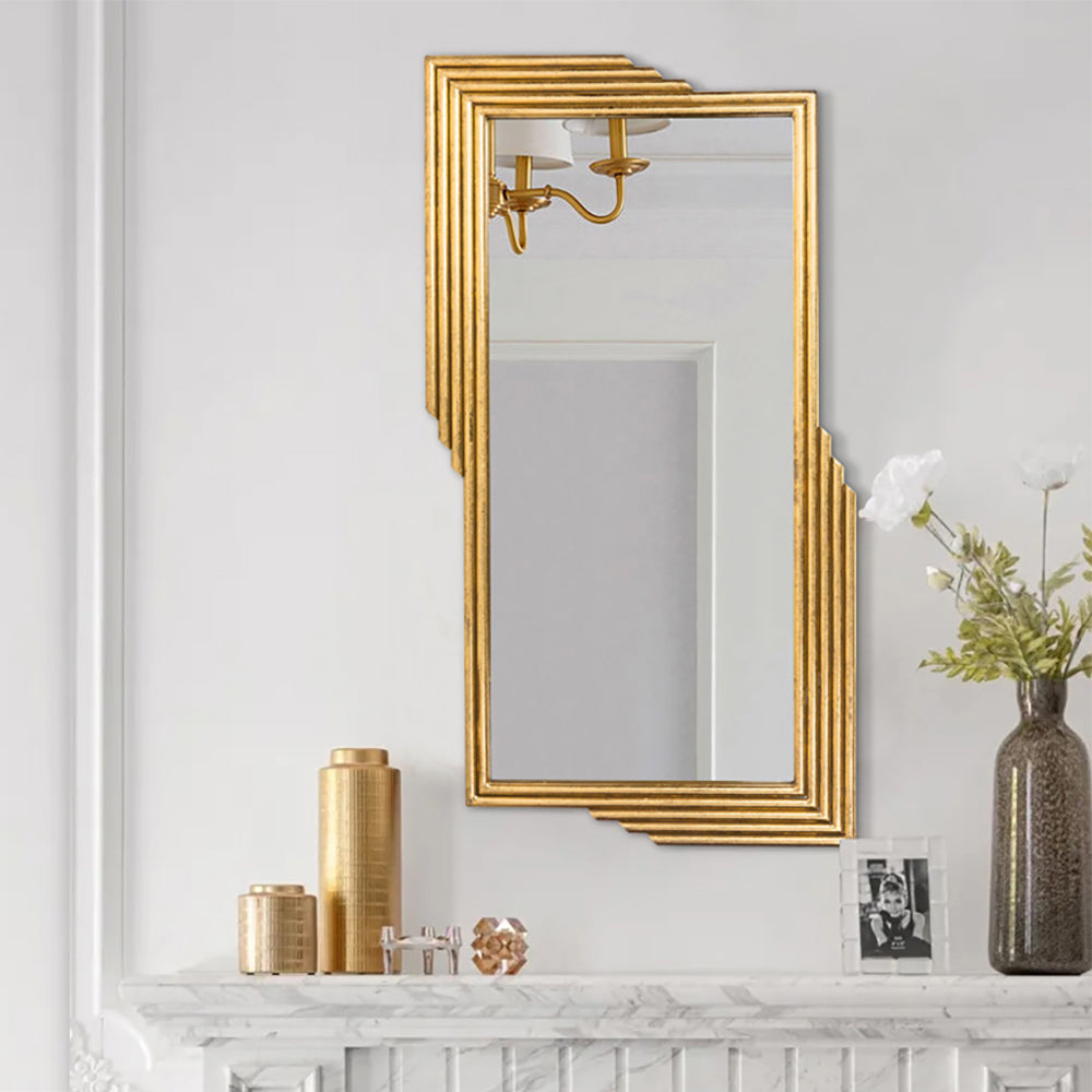 Modern Gold Metal Geometric Wall Decorative Mirror Entrance Rectangular Dressing Mirror