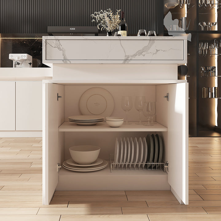 1850mm-2350mm Extendable Modern White Kitchen Island MDF with Storage Kitchen Cabinet