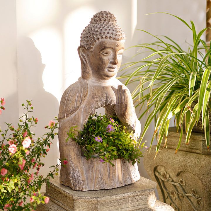 530mm Garden Buddha Statue Outdoor Resin Sculpture Decor Art With Flower Pot Planter