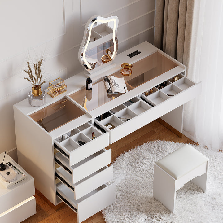 Modern Makeup Vanity Set with Lighted Vanity Mirror & Charging Station & Jewelry Storage Dressing Table