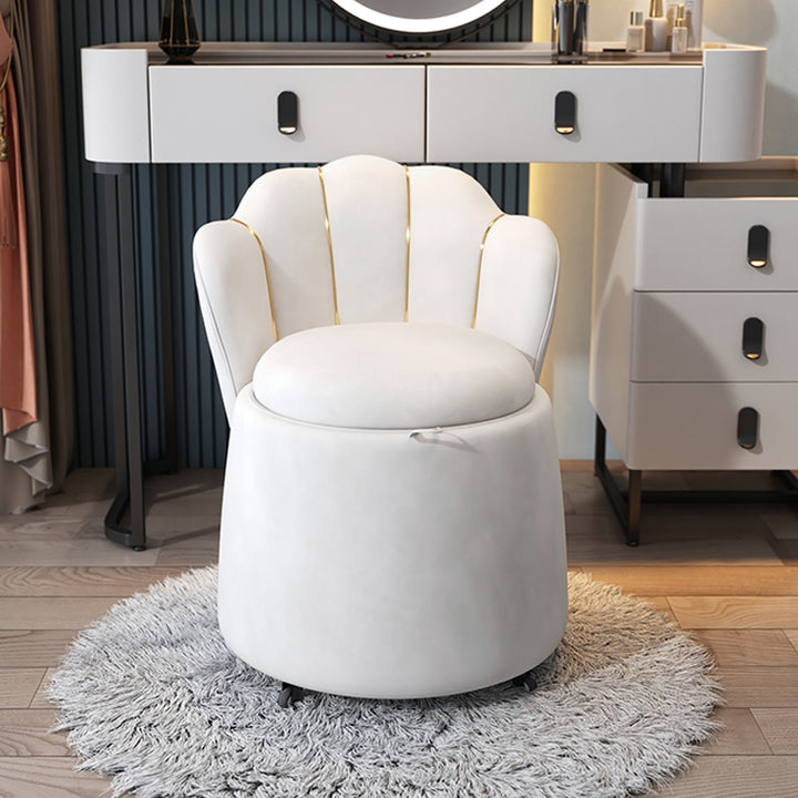 Modern White Swivel Velvet Vanity Stool Petal Back Makeup Accent Chair