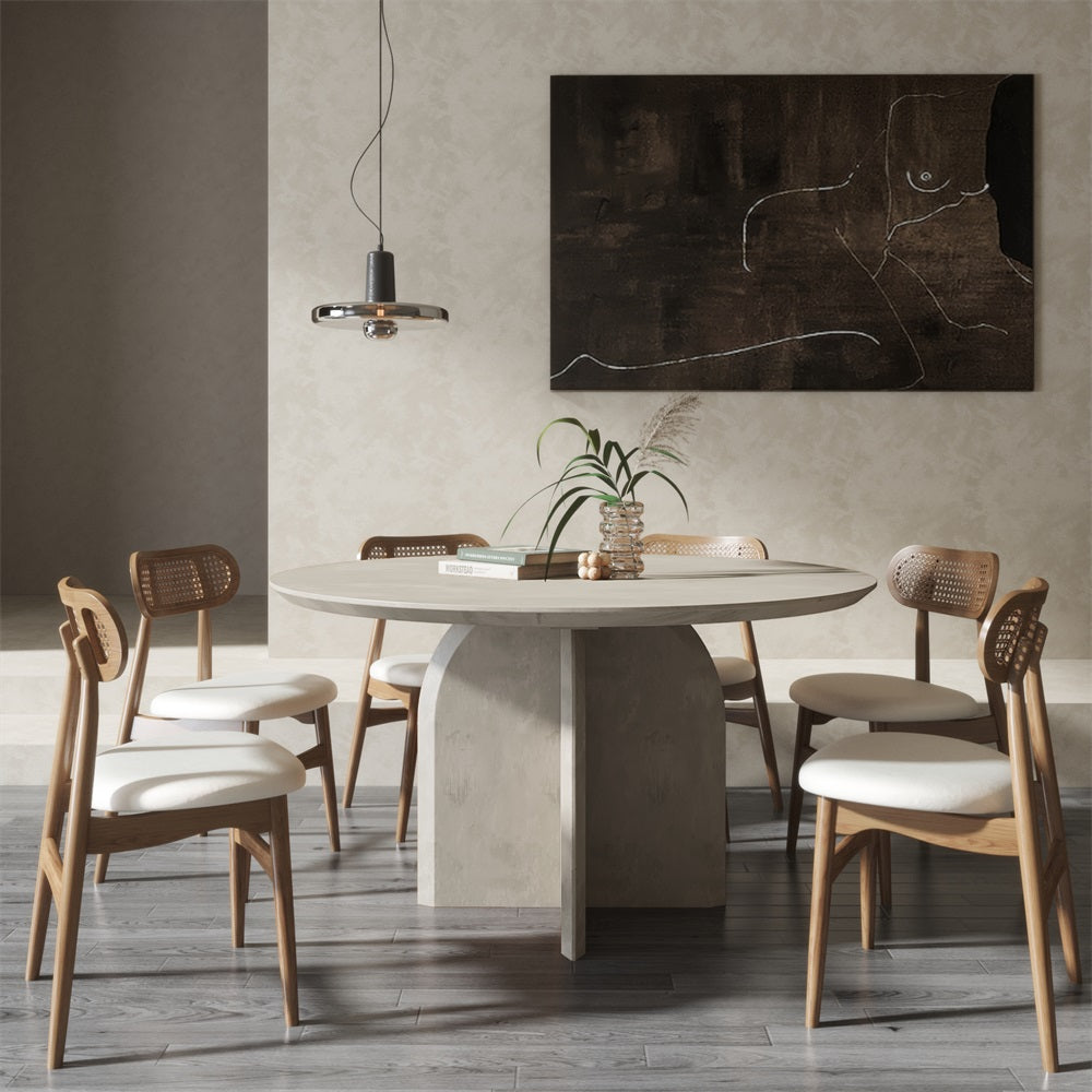 59.1" Round Dining Table Solid Wood for 8 Modern Gray Dining Room Table