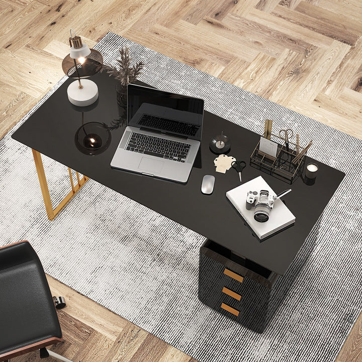 1400mm Modern Black Office Desk with Drawers & Side Cabinet in Gold Base