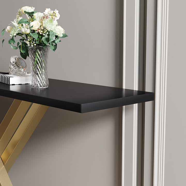 1800mm Black & Gold Narrow Console Table Accent Table For Hallway X Base Metal