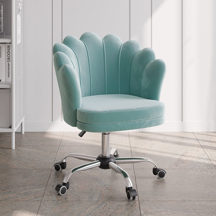 Blue Modern Swivel Office Chair Velvet Upholstered Task Chair Adjustable Height