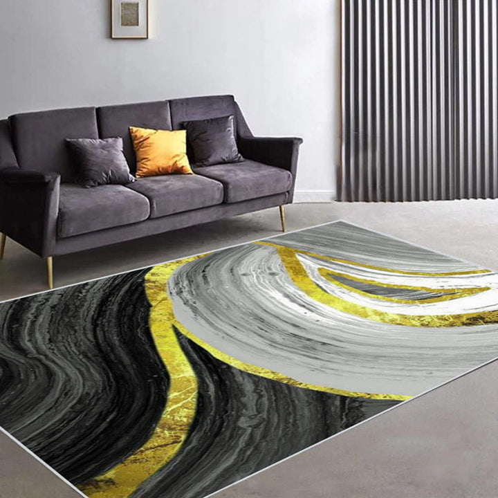 900mm x 1500mm Art Deco Black & Gold Abstract Area Rug Living Room Carpet with Marble Print