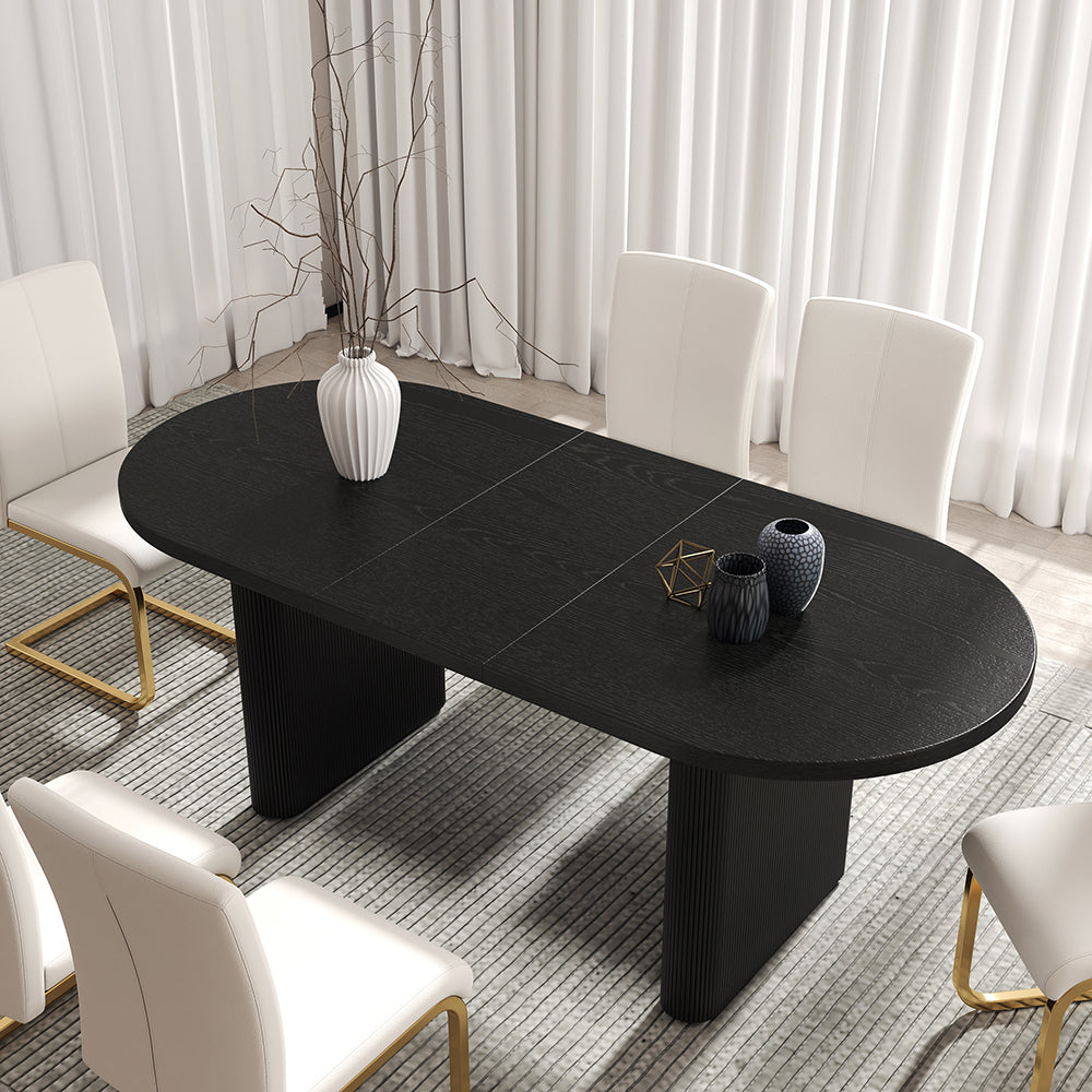 Japandi 63"-79" Oval Extendable Black Dining Table Butterfly Leaf 4-6 Seater