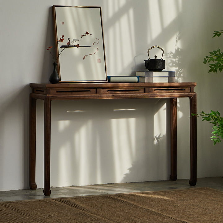 1200mm Mid Century Modern Console Table Walnut Solid Wood Entryway Table with 4 Legs