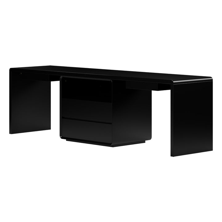 2400mm Two Person Double Computer Desk Modern Black Retangular Office Desk with 4 Drawers & 1 Cabinet