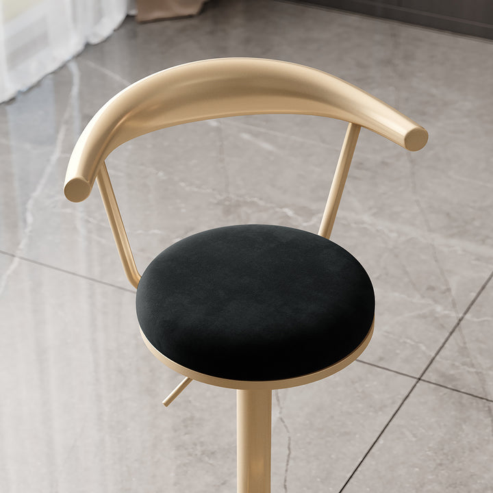 Modern Black Swivel & Adjustable Bar Height Stool with Backrest & Velvet Upholstery