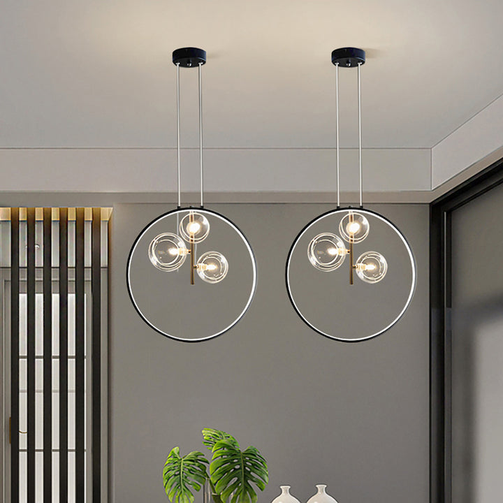 Black Pendant Light Minimalist Glass Globe LED 3-Light for Dining Room