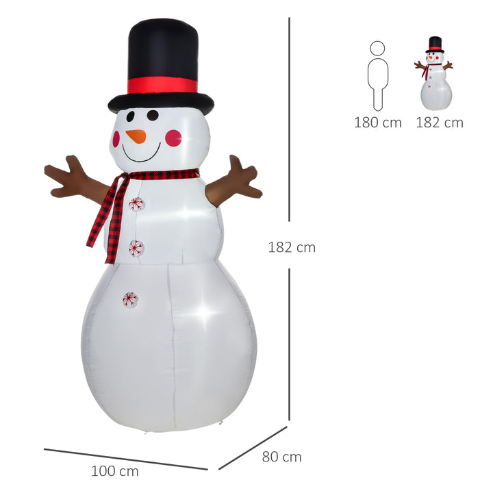 6ft/1.82m Tall Giant Outdoor Indoor Inflatable Snowman Christmas Decoration for Lawn with Hat Scarf LED Lights