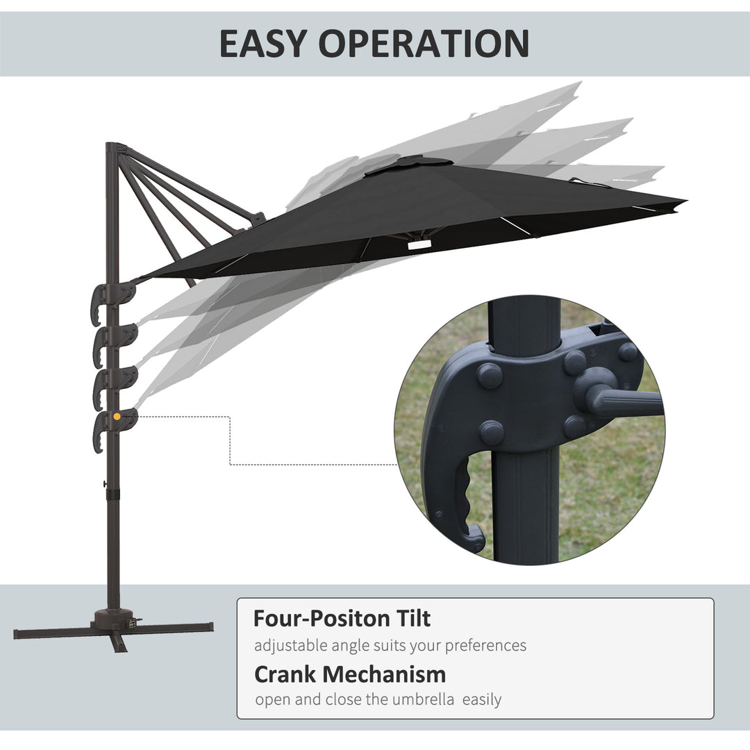 Waterproof 3(m) LED Cantilever Parasol Outdoor Sun Umbrella w/ Base Solar Lights Dark Grey