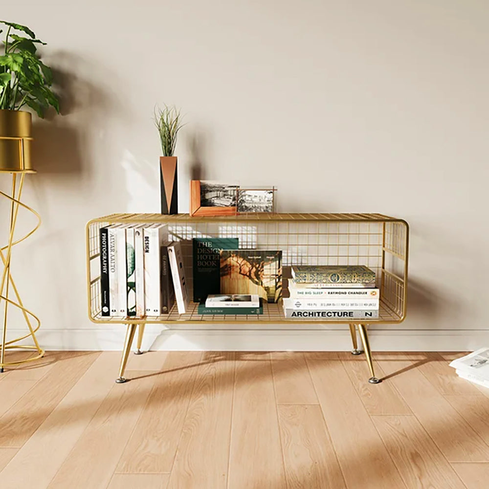 Modern Mesh Standing Etagere Bookshelf in Gold