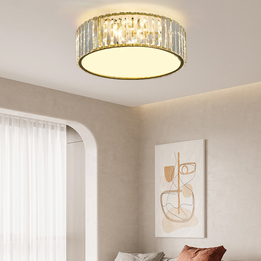 Modern Drum Acrylic 5-Light Flush Mount Light in Gold with Crystal