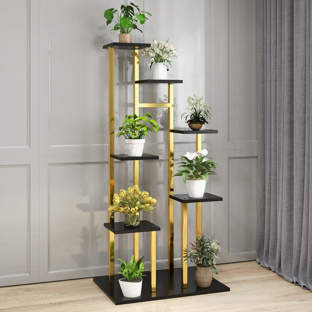 1500mm Modern Tall Metal Plant Stand 7 Tier Ladder Planter in Gold & Black