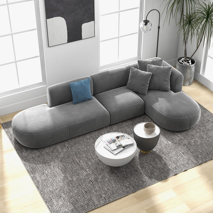 3450mm L-Shaped Sectional Corner Modern Modular Sofa with Pillows in Grey