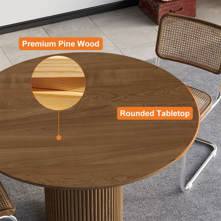 31.5" Small Round Dining Table Solid Wood for 2 Japandi Style Walnut Side Table