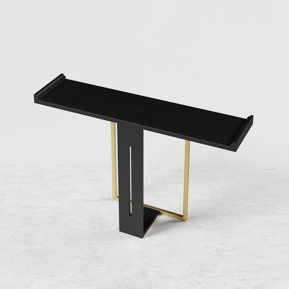 1000mm Narrow Console Table for Hallway Foyer Black Solid Wood & Gold Metal in Small