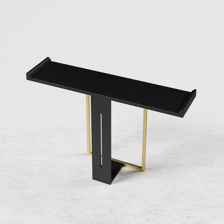 1200mm Narrow Console Table for Hallway Foyer Black Solid Wood & Gold Metal in Large