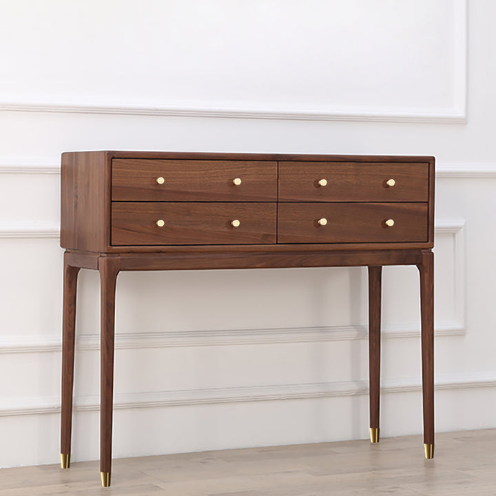 1000mm Mid Century Modern Console Table with Storage Walnut Wood Console Hall Table with 4 Drawers