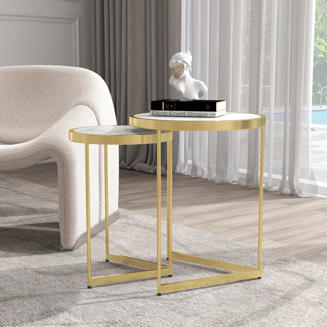 White End Table Sets Modern Marble Top Nesting Side Table