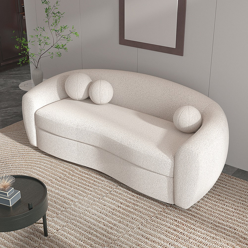 2080mm Modern White Teddy Velvet 3 Seaters Curved Sofa for Living Room