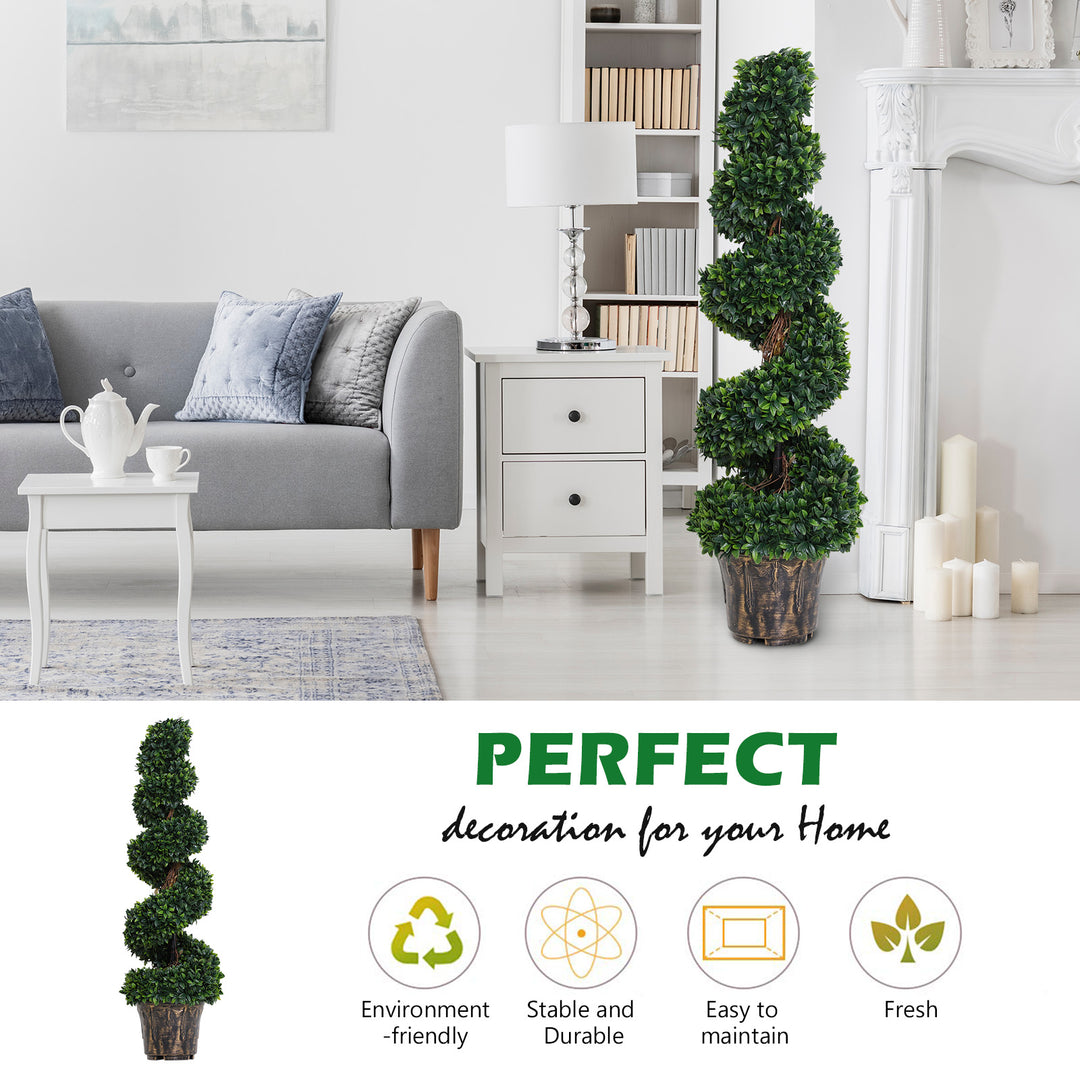 Set of 2 Artificial Boxwood Spiral Topiary Trees Potted Decorative Plant Outdoor and Indoor Décor 120cm