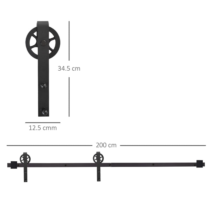 6.6 FT/ 2000mm Carbon Steel Sliding Barn Door Kits Hardware Closet Set Track System for Single Wooden Door Industrial Wheel Roller