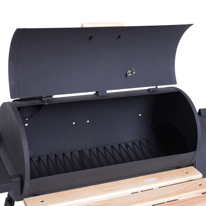 Charcoal Barbecue Grill Garden Portable BBQ Trolley w/ Offset Smoker Combo