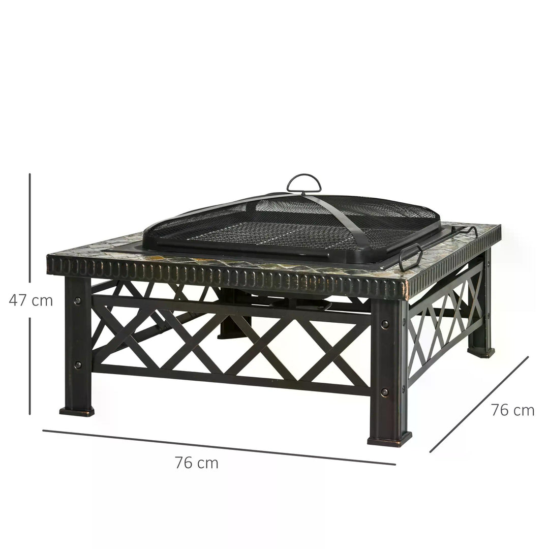 3 in 1 Square Fire Pit Square Table Metal Brazier for Garden