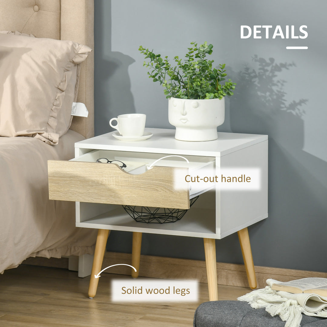 Set of 2 Bedside Table with Drawer and Shelf