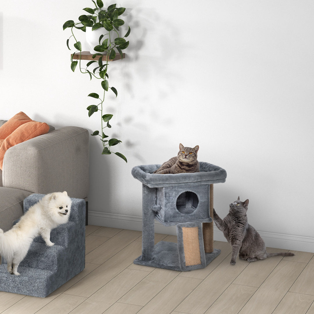 Cat Tree Tower for Indoor Cats Climbing Activity Center Kitten Furniture with Jute Scratching Pad Ball Toy Condo Perch Bed 40 x 40 x 57cm Grey