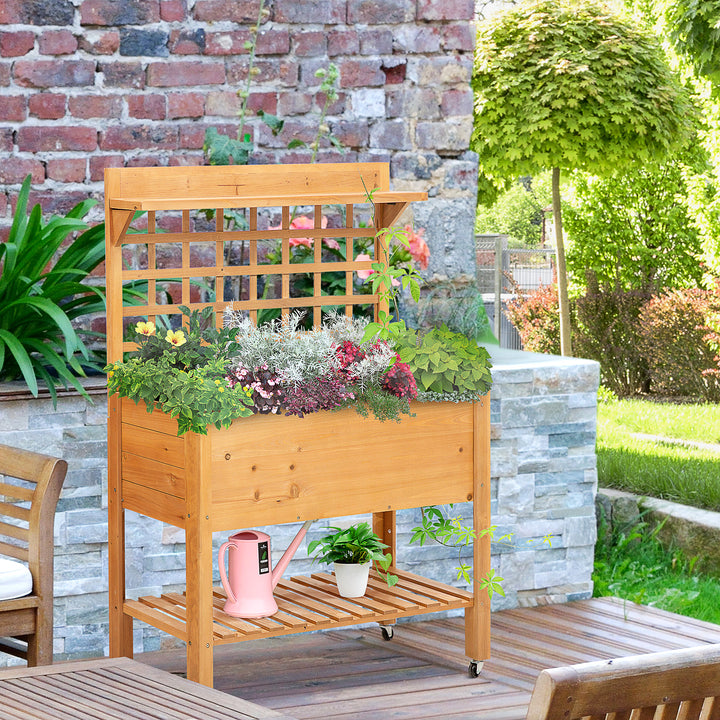 Elevated Garden Bed: Raised Wooden Planter with Shelves for Veggies