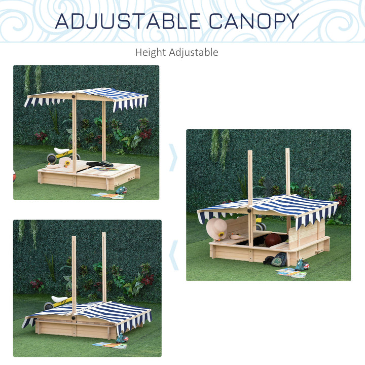 Children Cabana Sandbox Kids Square Wooden Sandpit Outdoor Backyard Playset Play Station Adjustable Canopy