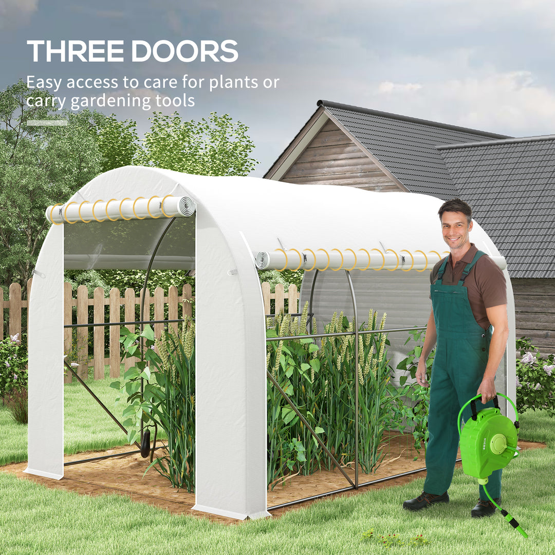 296 x 196cm Steel Frame Polytunnel Greenhouse - White