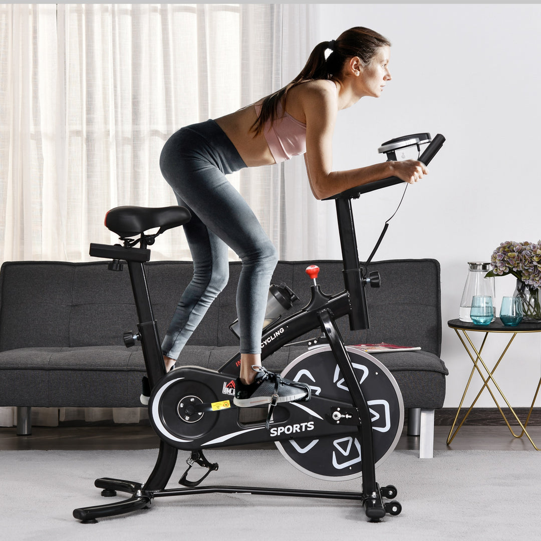 Steel Stationary Bike 8-Level Belt Driven Exercise Bike w/ LCD Monitor Black