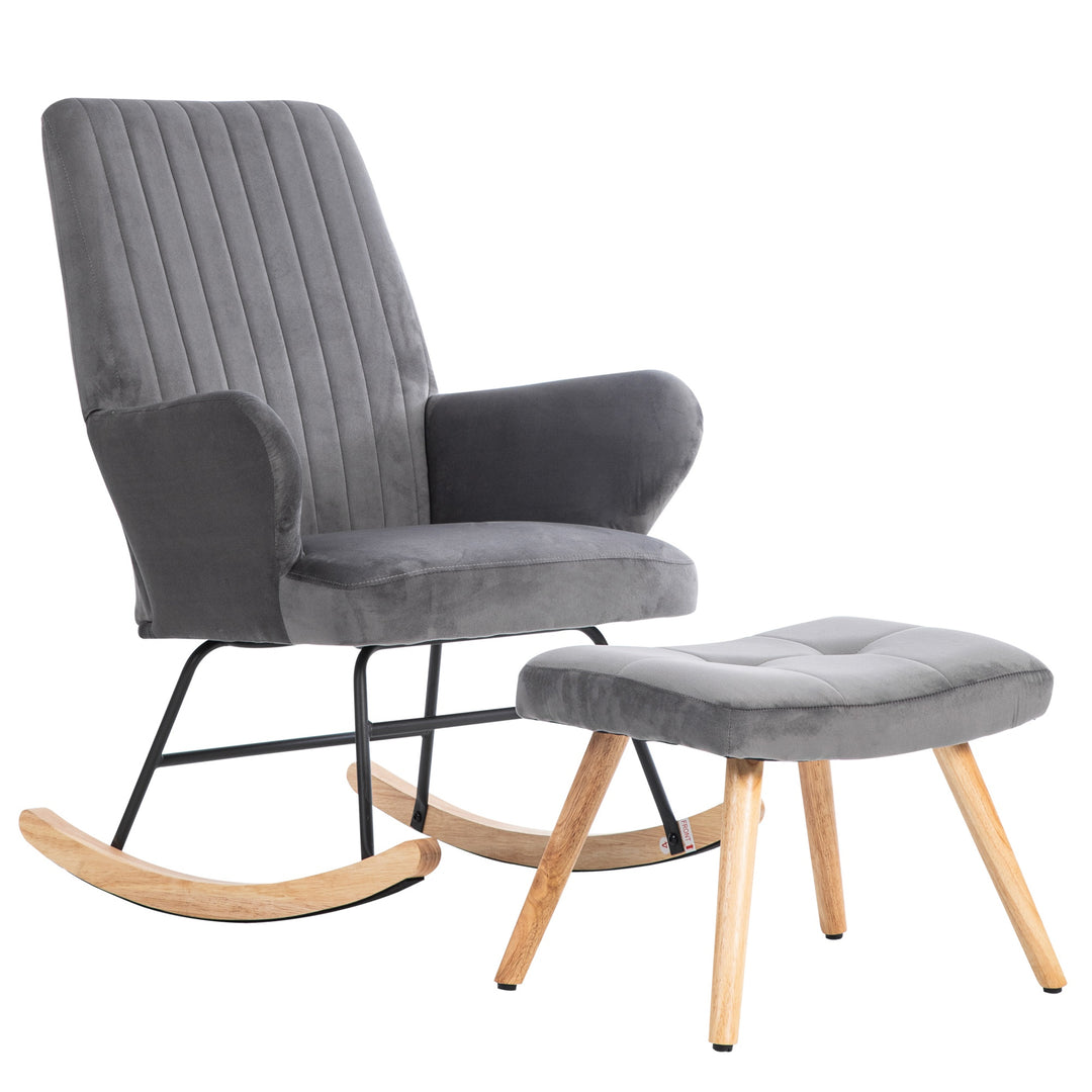 Footstool Armchair Rocking Chair with Metal Frame and Solid Wood Legs