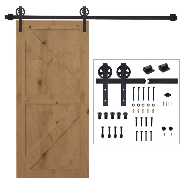 6.6 FT/ 2000mm Carbon Steel Sliding Barn Door Kits Hardware Closet Set Track System for Single Wooden Door Industrial Wheel Roller