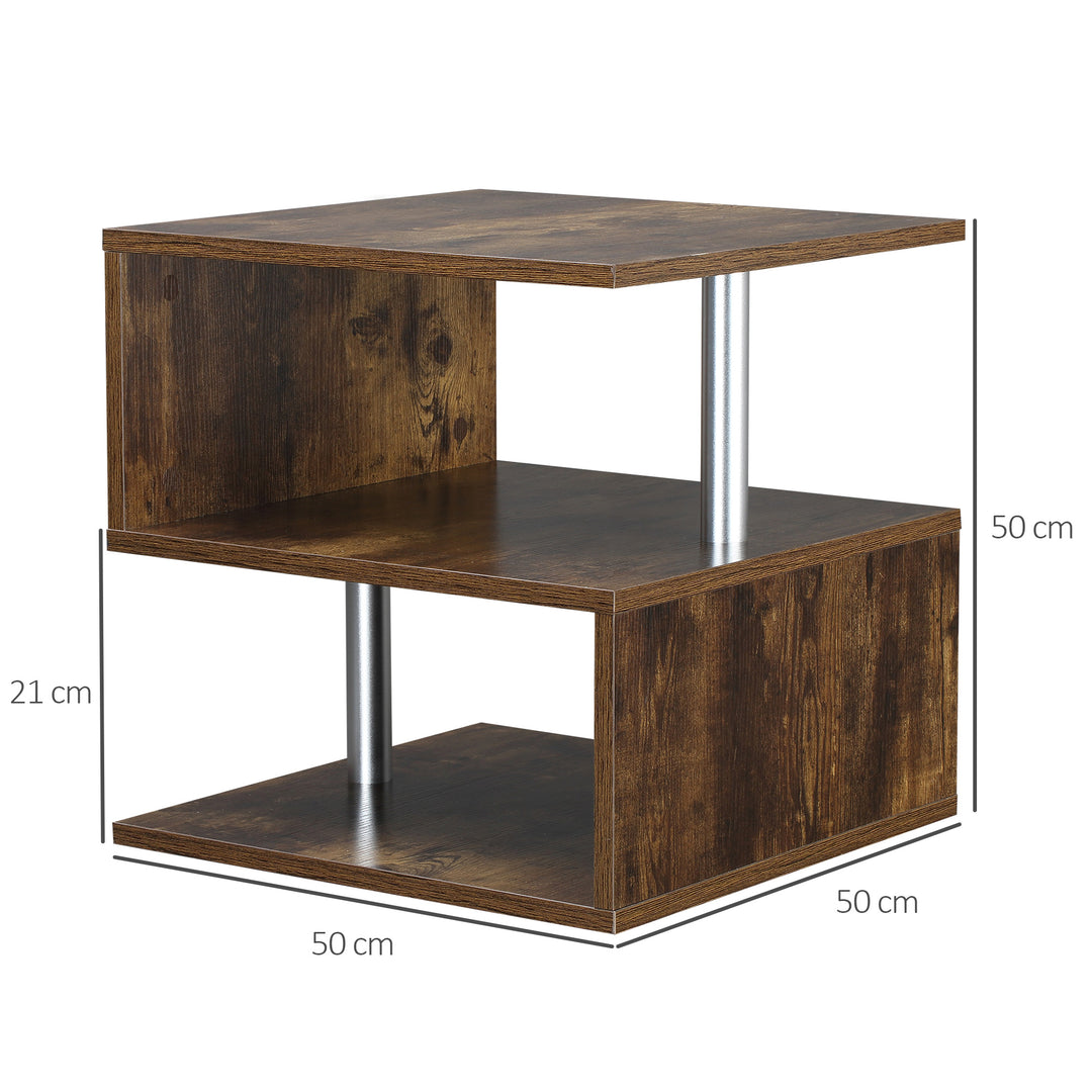 Coffee End Table S shape 2 Tier Storage Shelves Organizer Versatile Home office furniture (Natural)