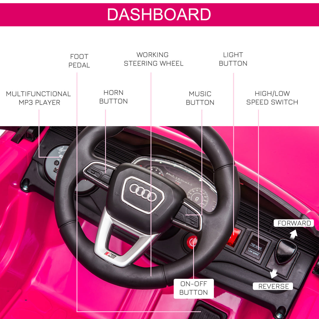 Kids Electric Ride On Car Compatible 6V Battery-powered Audi RS Q8 Toy with Remote Control Lights USB MP3 Bluetooth Pink