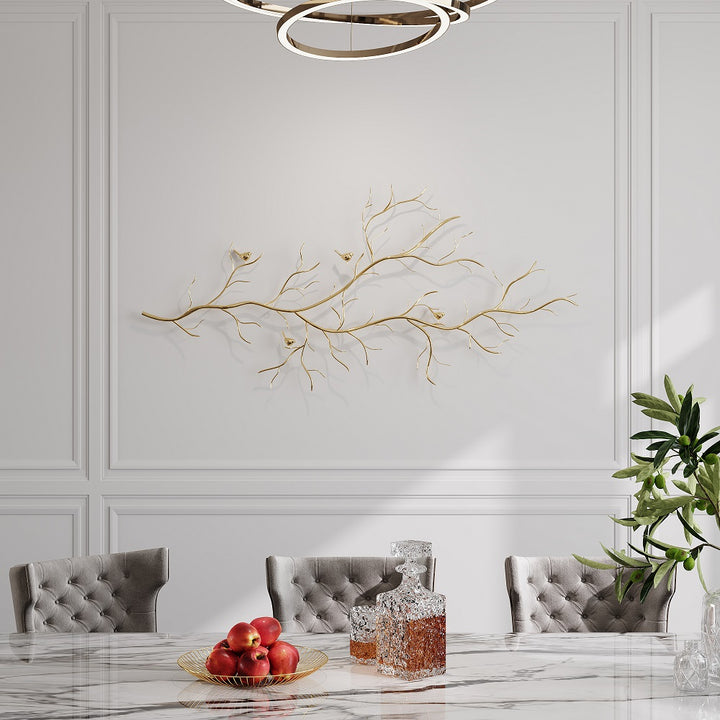 Luxury Creative Metal Branch & Birds Wall Decor Home Art in Gold in Living Room