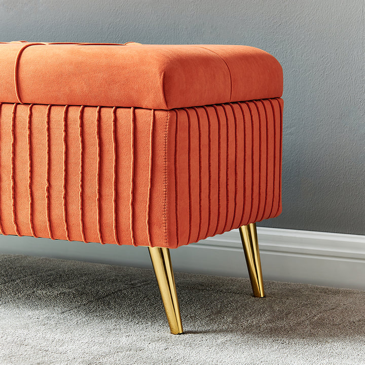 Modern Velvet Storage Bench Flip Top in Orange