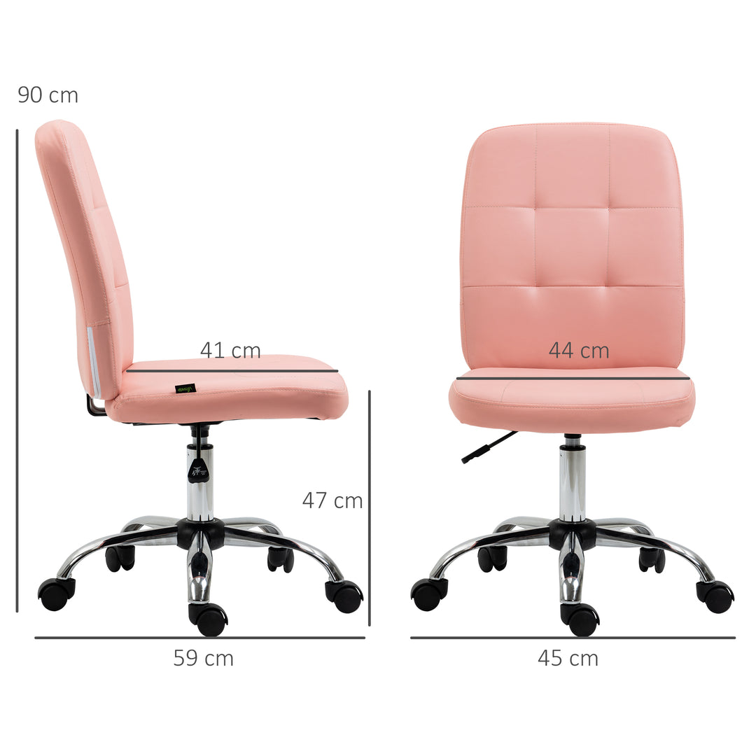 Vinsetto Armless Faux Leather Office Chair, Pink